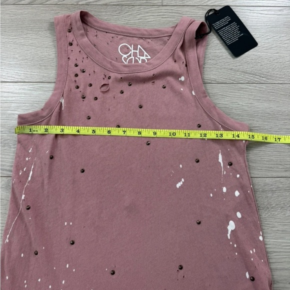 Chaser Pink Distressed Splatter Print Muscle Tank Sleeveless Top - Picture 8 of 8